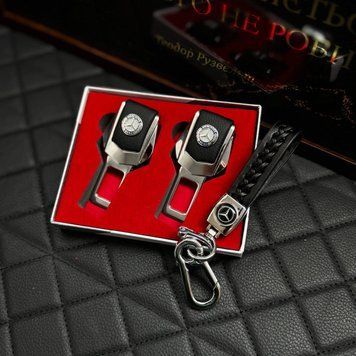 Подарунковий набір MERCEDES заглушки ременів безпеки + шкіряний брелок для ключів