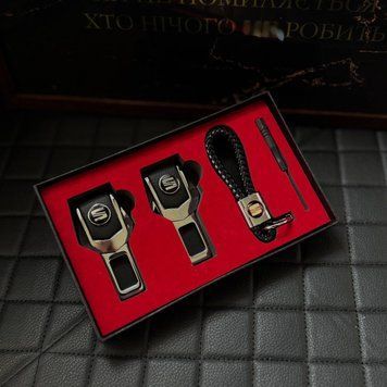 Подарочный набор SEAT заглушки ремней безопасности + кожаный брелок для ключей