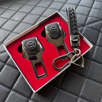Подарунковий набір JEEP заглушки ременів безпеки + шкіряний брелок для ключів