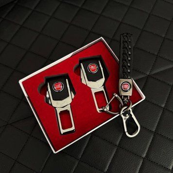 Подарунковий набір FIAT заглушки ременів безпеки + шкіряний брелок для ключів