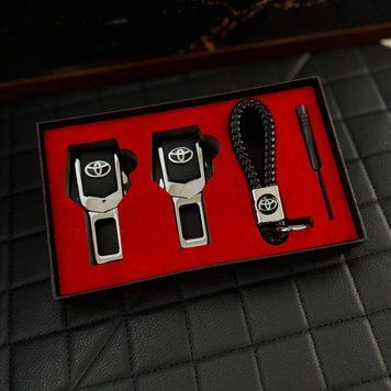 Подарочный набор TOYOTA заглушки ремней безопасности + кожаный брелок для ключей