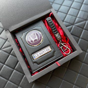 Подарунковий набір HONDA Обкладинка для документів + шкіряний брелок