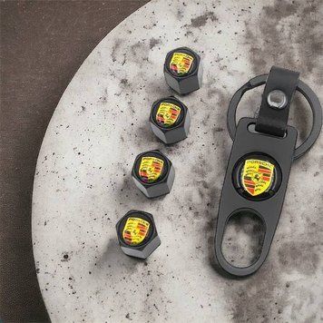 Защитные колпачки на ниппеля PORSCHE + брелок (чорні)