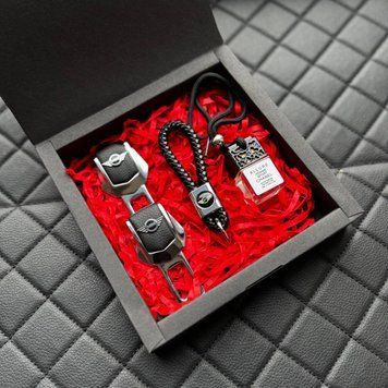 Подарочный набор для автовладельцев MINI заглшуки + кожаный брелок + автопарфюм