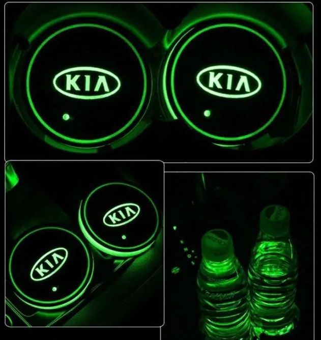 Подсветка подстаканника с логотипом автомобиля KIA 2шт