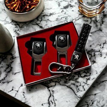 Подарочный набор PEUGEOT заглушки ремней безопасности + кожаный брелок для ключей
