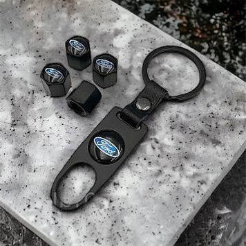 Захисні ковпачки на ніпеля FORD + брелок (чорні)