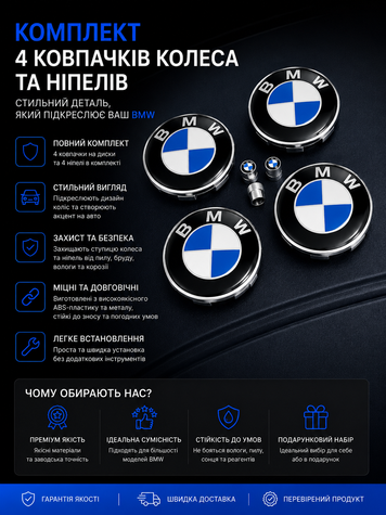 Комплект ковпачків (заглушок) в литі диски BMW (БМВ) 68 мм Класик + ковпачки (36 13 6 783 536) - комплект 4+4 штуки
