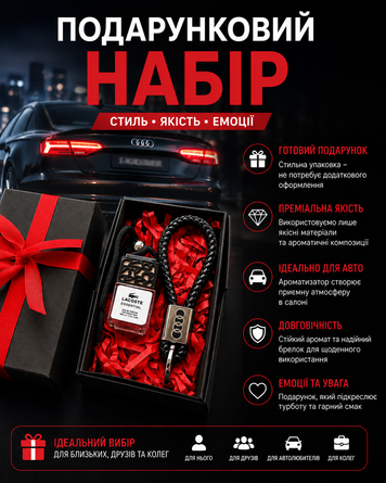 Подарунковий набір Audi Шкіряний брелок + автопарфюм