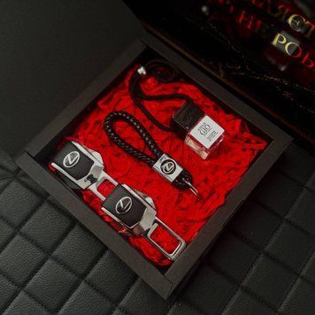 Подарунковий набір для автовласників LEXUS заглушки + шкіряний брелок + автопарфум
