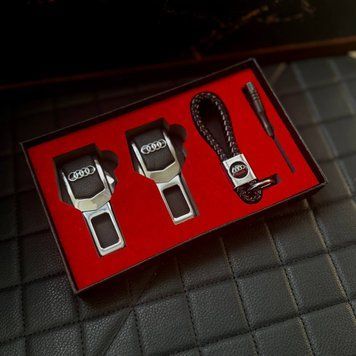 Подарунковий набір AUDI заглушки ременів безпеки + шкіряний брелок для ключів