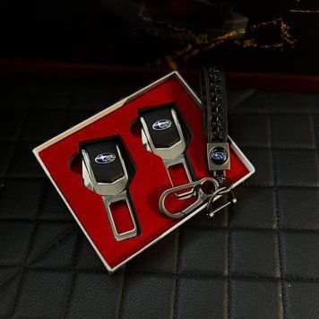 Подарунковий набір SUBARU заглушки ременів безпеки + шкіряний брелок для ключів