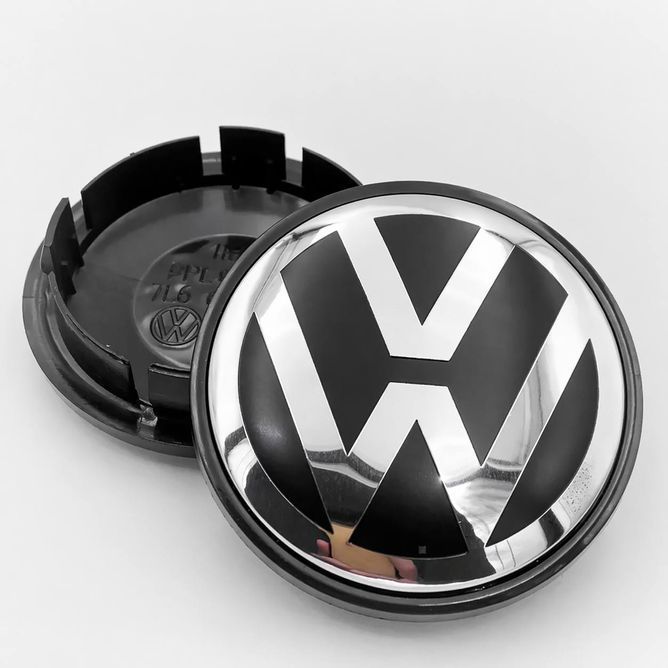 Ковпачки (заглушки) на литі диски VW (Фольксваген) 65 мм Хром лого, Чорна база 1шт