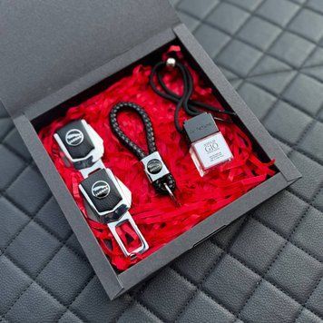 Подарунковий набір для автовласників JAGUAR заглушки + шкіряний брелок + автопарфум