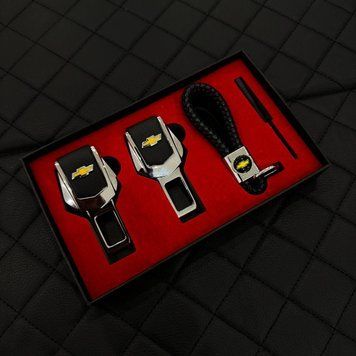 Подарунковий набір CHEVROLET заглушки ременів безпеки + шкіряний брелок для ключів