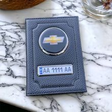 Кожаная обложка для автодокументов CHEVROLET с логотимом и гос.номером авто