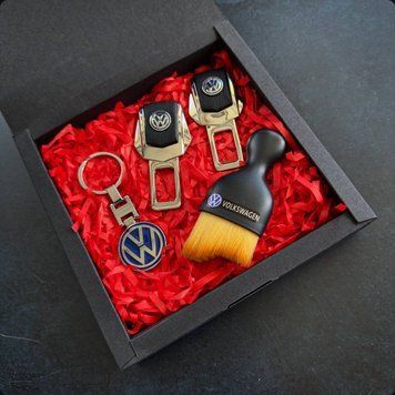 Подарунковий набір 3в1 для власників VOLKSWAGEN заглушки + брелок + щітка для чистки салону