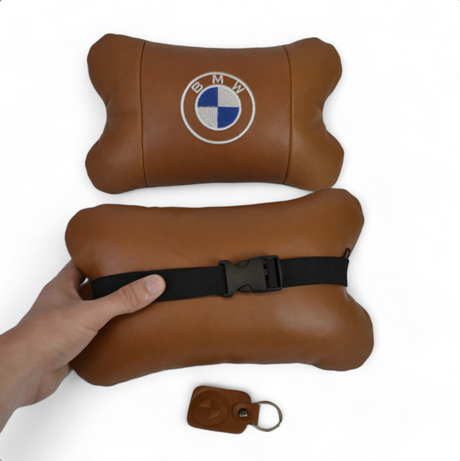 Комплект автоподушок 2шт з натуральної коричневої шкіри для BMW