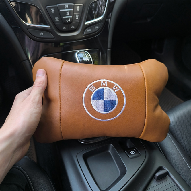 Комплект автоподушок 2шт з натуральної коричневої шкіри для BMW