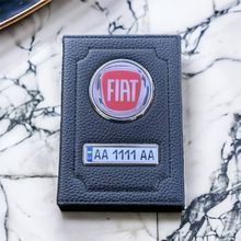 Кожаная обложка для автодокументов FIAT с логотимом и гос.номером авто