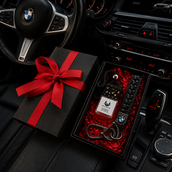 Подарунковий набір BMW Шкіряний брелок + автопарфюм