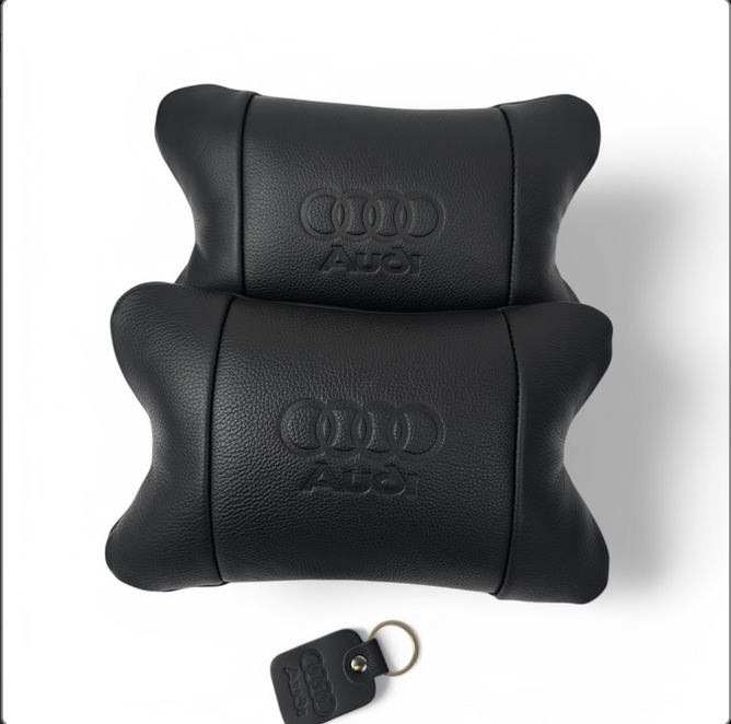Преміальний набір автоподушок AUDI із натуральної шкіри &ndash; подушки + брелок