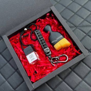 Подарунковий набір JAGUAR Шкіряний брелок + автопарфюм + щітка для чистки салону