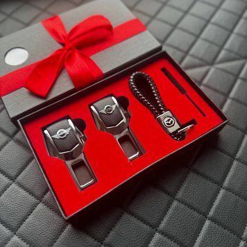 Подарунковий набір MINI заглушки ременів безпеки + шкіряний брелок для ключів